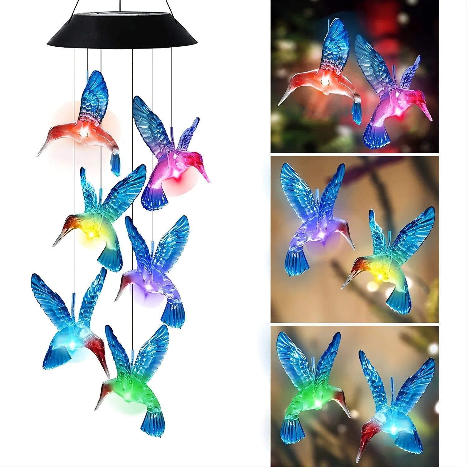 LED Solar Blue Hummingbird Wind Chime