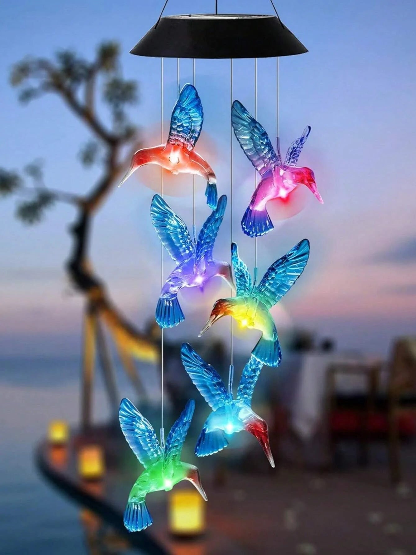 LED Solar Blue Hummingbird Wind Chime