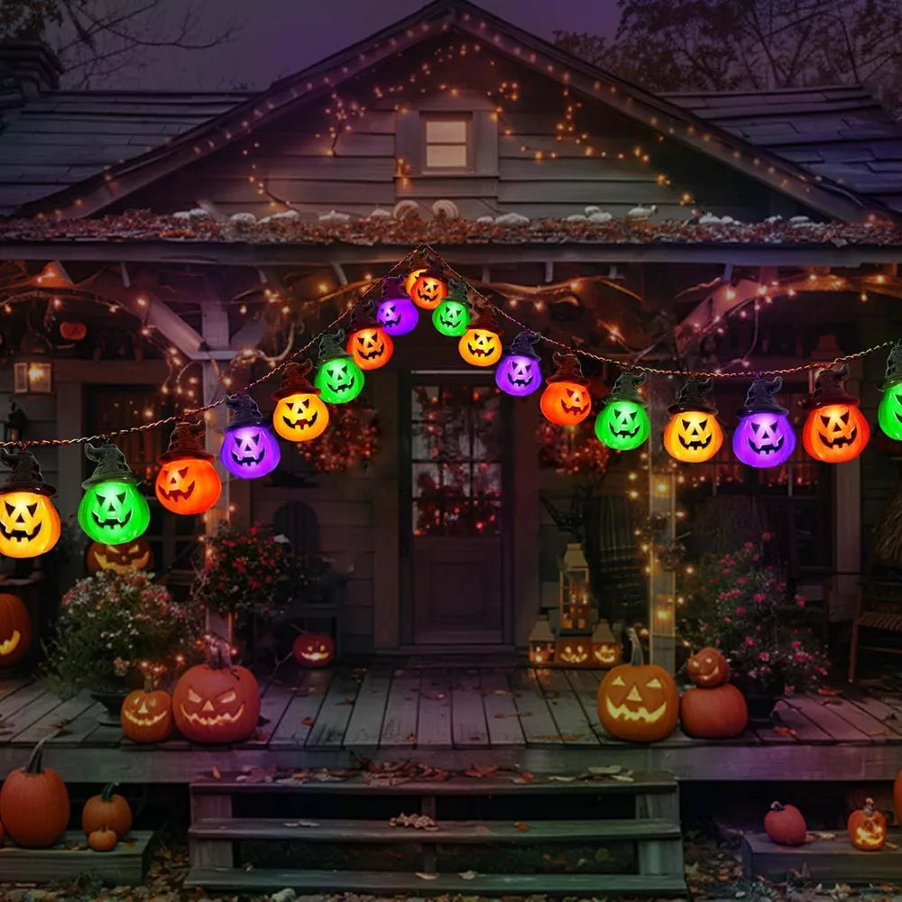 Solar Halloween Pumpkin String Lights